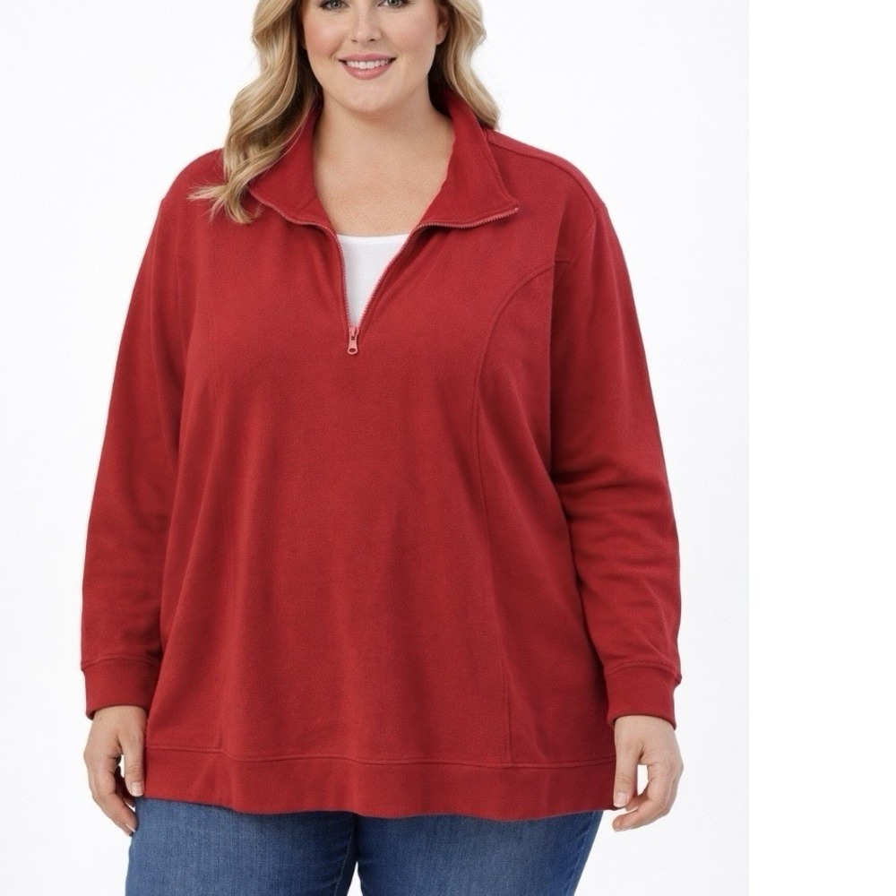 Catherines Red Knit 1/4 Zip Pullover Top Size 4X